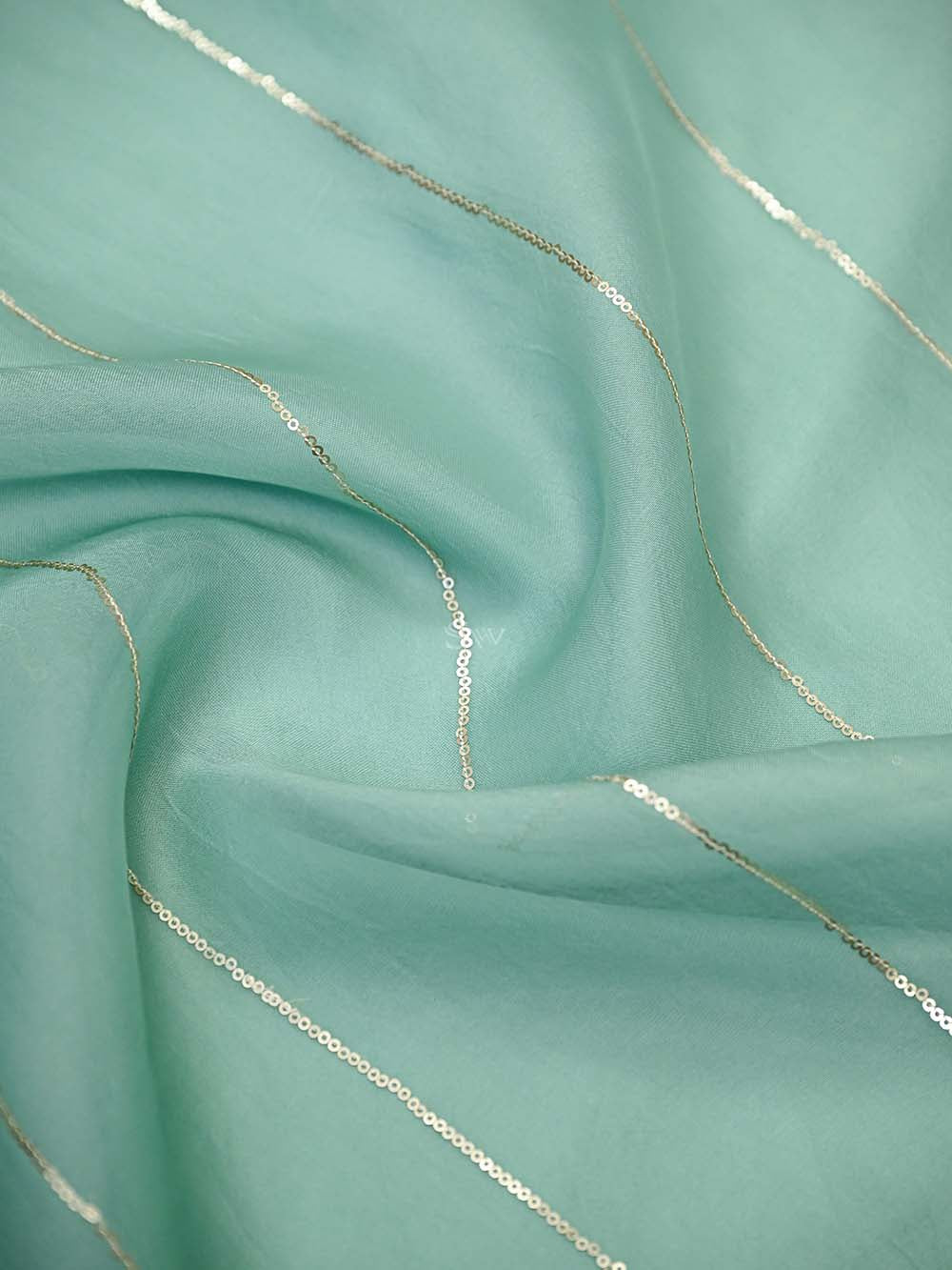 Aqua Green Embroidered Organza Handloom Banarasi Suit - Sacred Weaves