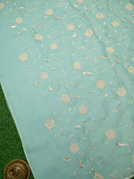 Aqua Green Embroidered Organza Handloom Banarasi Suit - Sacred Weaves