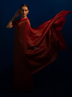 Red Jaal Crepe Silk Handloom Banarasi Saree - Sacred Weaves