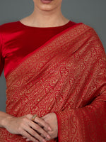 Red Jaal Crepe Silk Handloom Banarasi Saree - Sacred Weaves