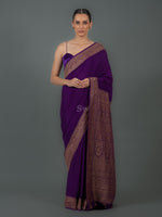 Purple Plain Crepe Silk Handloom Banarasi Saree - Sacred Weaves