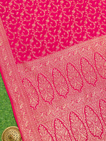 Magenta Shikargah Jaal Crepe Silk Handloom Banarasi Saree - Sacred Weaves