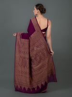 Wine Plain Crepe Silk Handloom Banarasi Saree - Sacred Weaves