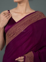 Wine Plain Crepe Silk Handloom Banarasi Saree - Sacred Weaves