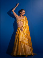 Mustard Meenakari Silk Handloom Banarasi Lehenga - Sacred Weaves
