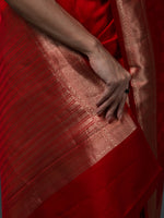Red Satin Tanchoi Handloom Banarasi Saree - Sacred Weaves