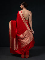 Red Satin Tanchoi Handloom Banarasi Saree - Sacred Weaves