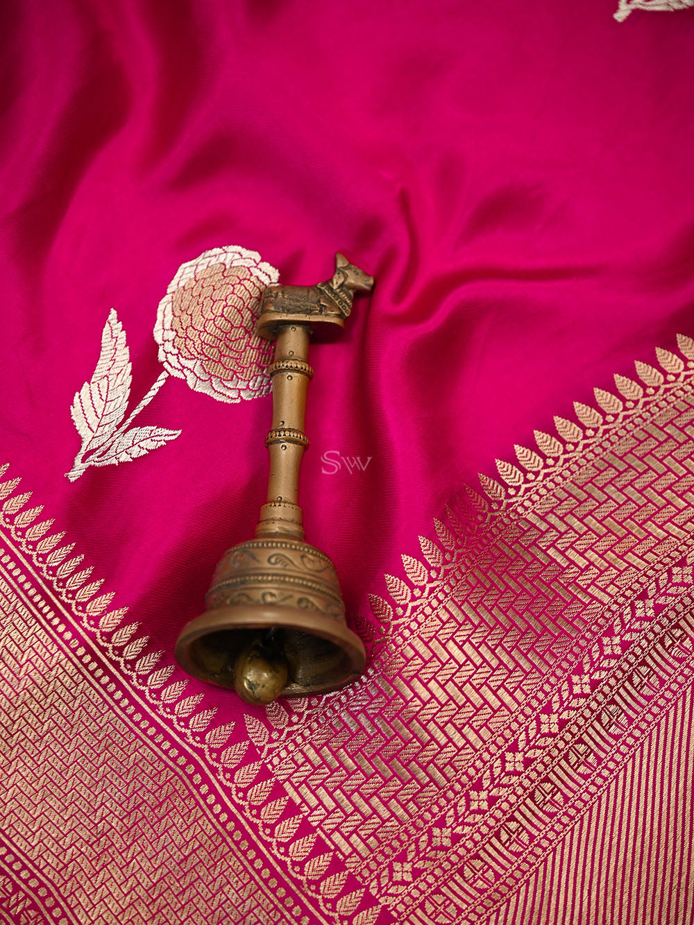 Dark Pink Sona Roopa Boota Satin Silk Handloom Banarasi Saree - Sacred Weaves