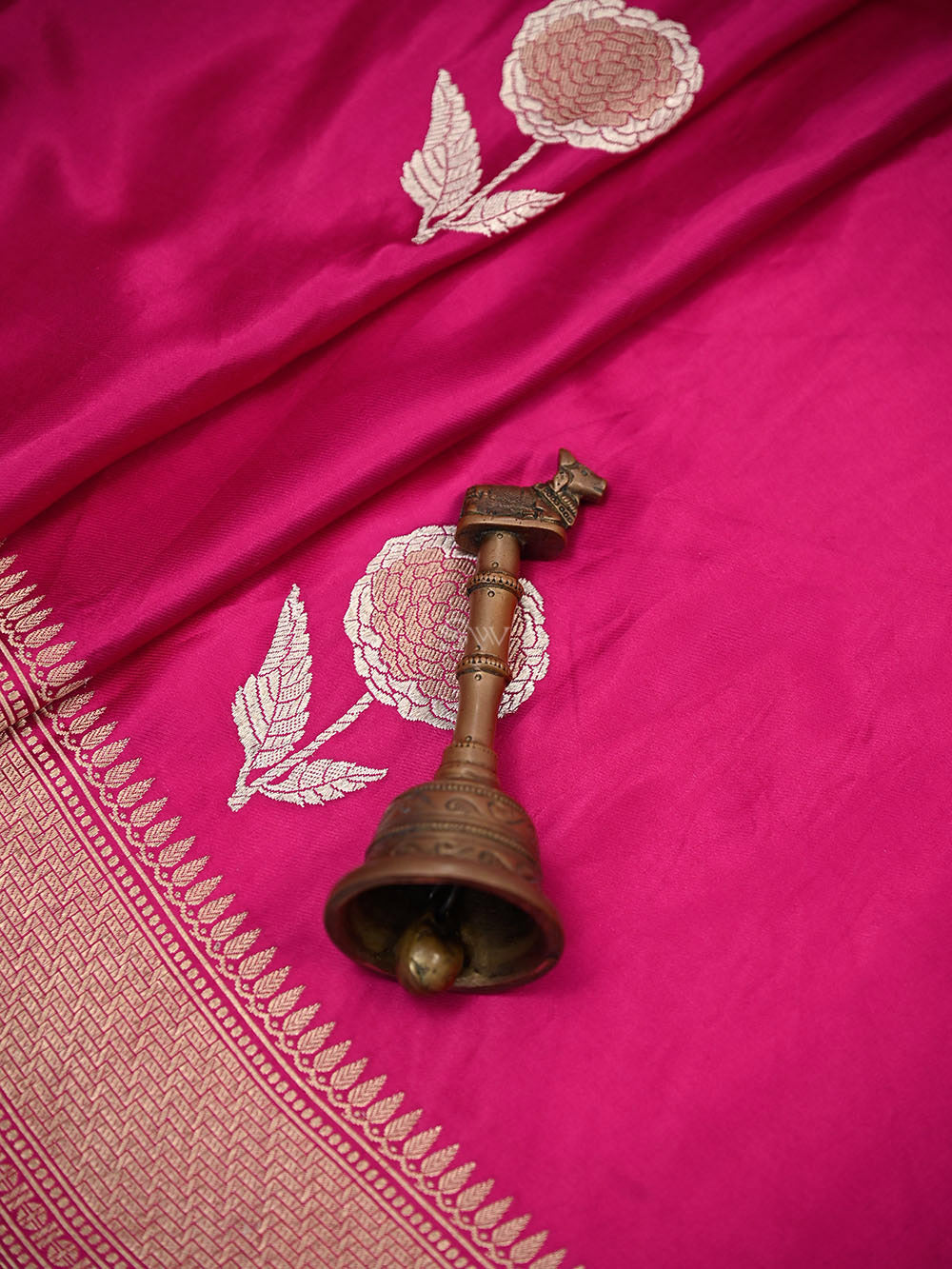 Dark Pink Sona Roopa Boota Satin Silk Handloom Banarasi Saree - Sacred Weaves