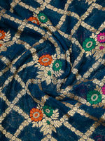 Midnight Blue Meenakari Jaal Khaddi Georgette Handloom Banarasi Saree - Sacred Weaves