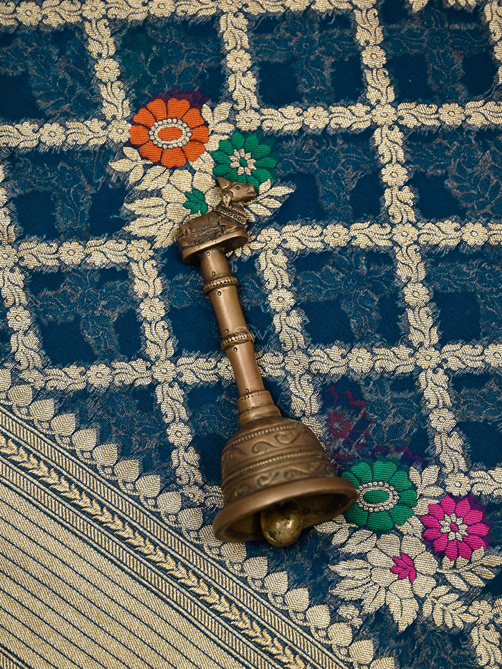 Midnight Blue Meenakari Jaal Khaddi Georgette Handloom Banarasi Saree - Sacred Weaves