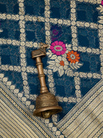 Midnight Blue Meenakari Jaal Khaddi Georgette Handloom Banarasi Saree - Sacred Weaves