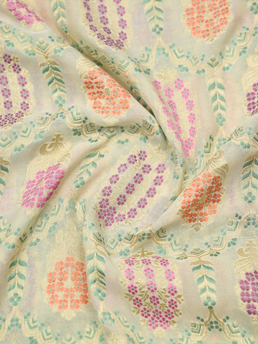 Off White Meenakari Khaddi Georgette Handloom Banarasi Suit - Sacred Weaves