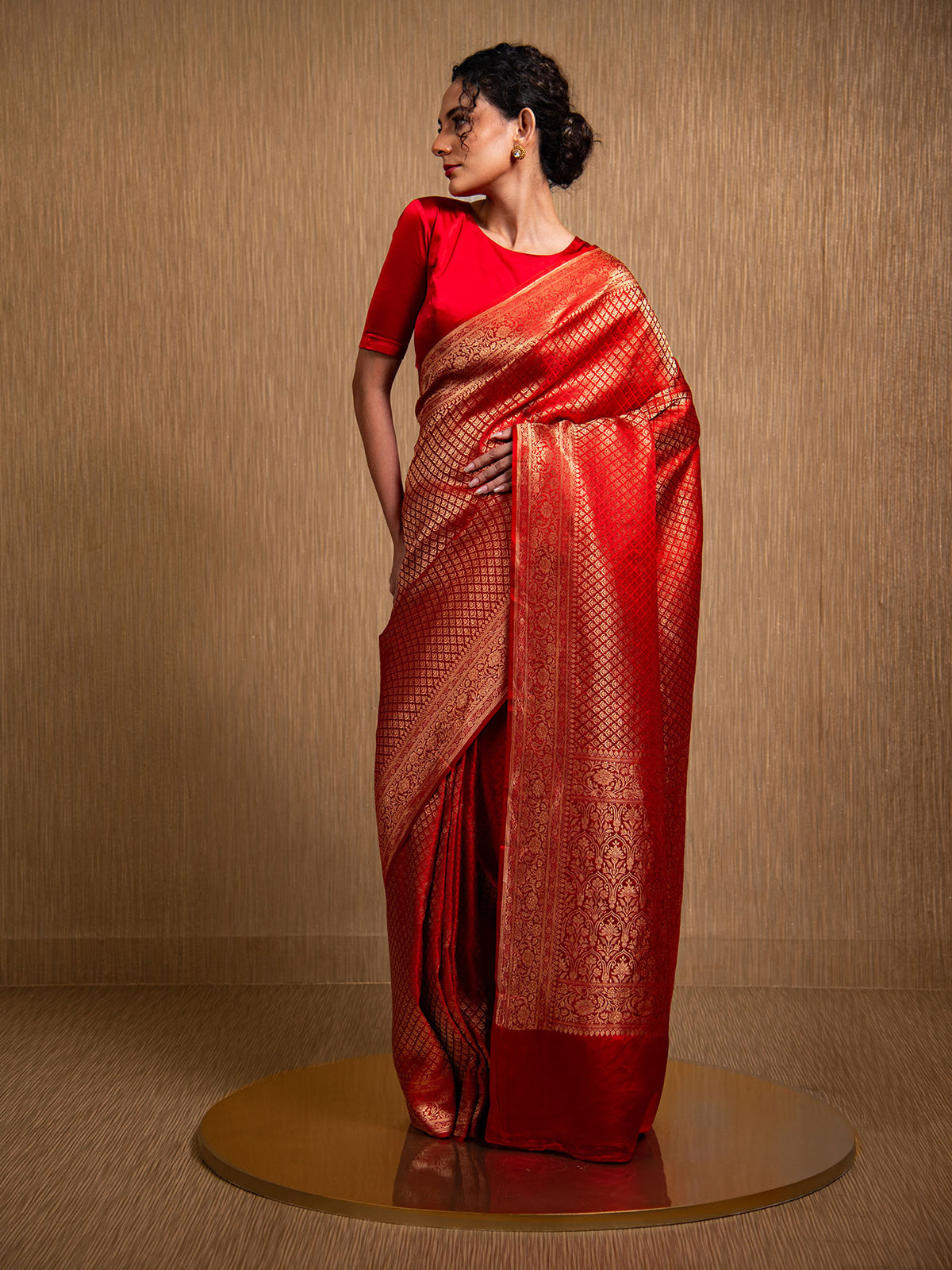 Red Satin Brocade Handloom Banarasi Saree - Sacred Weaves