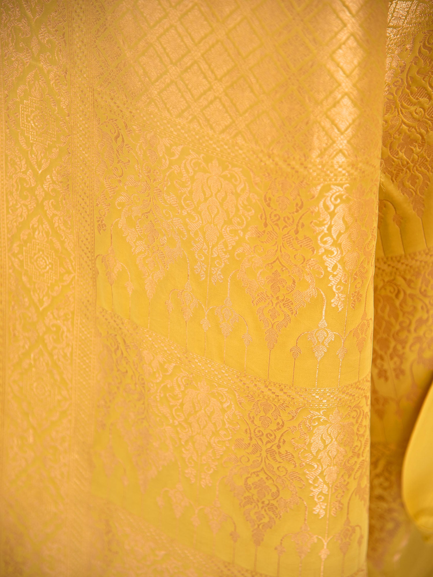 Yellow Green Satin Brocade Handloom Banarasi Saree - Sacred Weaves