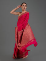 Magenta Booti Crepe Silk Handloom Banarasi Saree - Sacred Weaves