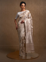 Grey Satin Sona Roopa Jaal Handloom Banarasi Saree - Sacred Weaves
