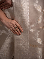Grey Satin Sona Roopa Jaal Handloom Banarasi Saree - Sacred Weaves