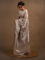Grey Satin Sona Roopa Jaal Handloom Banarasi Saree - Sacred Weaves