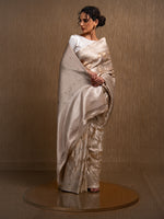 Grey Satin Sona Roopa Jaal Handloom Banarasi Saree - Sacred Weaves
