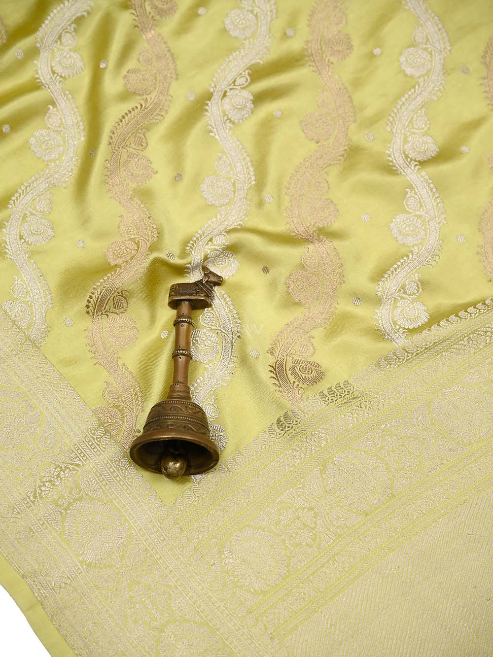 Lime Yellow Satin Sona Roopa Jaal Handloom Banarasi Saree - Sacred Weaves