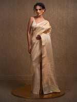 Cream Satin Brocade Handloom Banarasi Saree - Sacred Weaves
