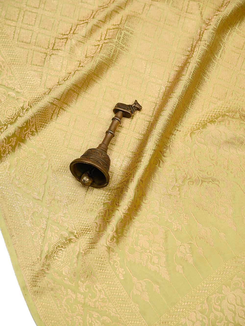 Lime Yellow Satin Brocade Handloom Banarasi Saree - Sacred Weaves