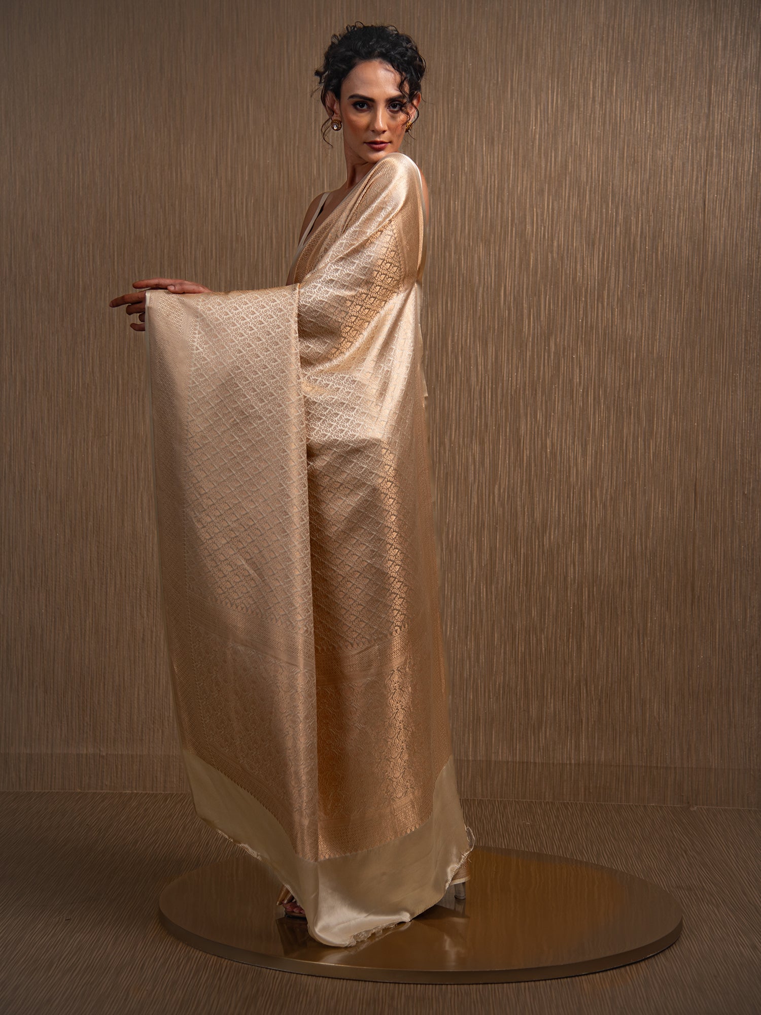 Cream Satin Brocade Handloom Banarasi Saree - Sacred Weaves
