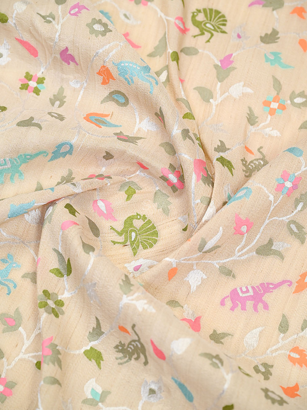 Off White Meenakari Jaal Moonga Tussar Silk Handloom Banarasi Saree - Sacred Weaves