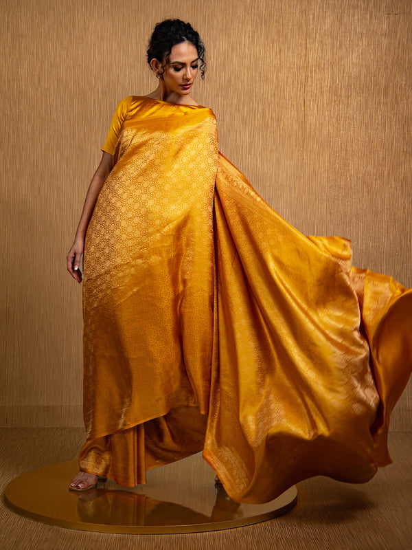 Mustard Banarasi Silk  Saree with Resham Embroidery  & Brocade Border