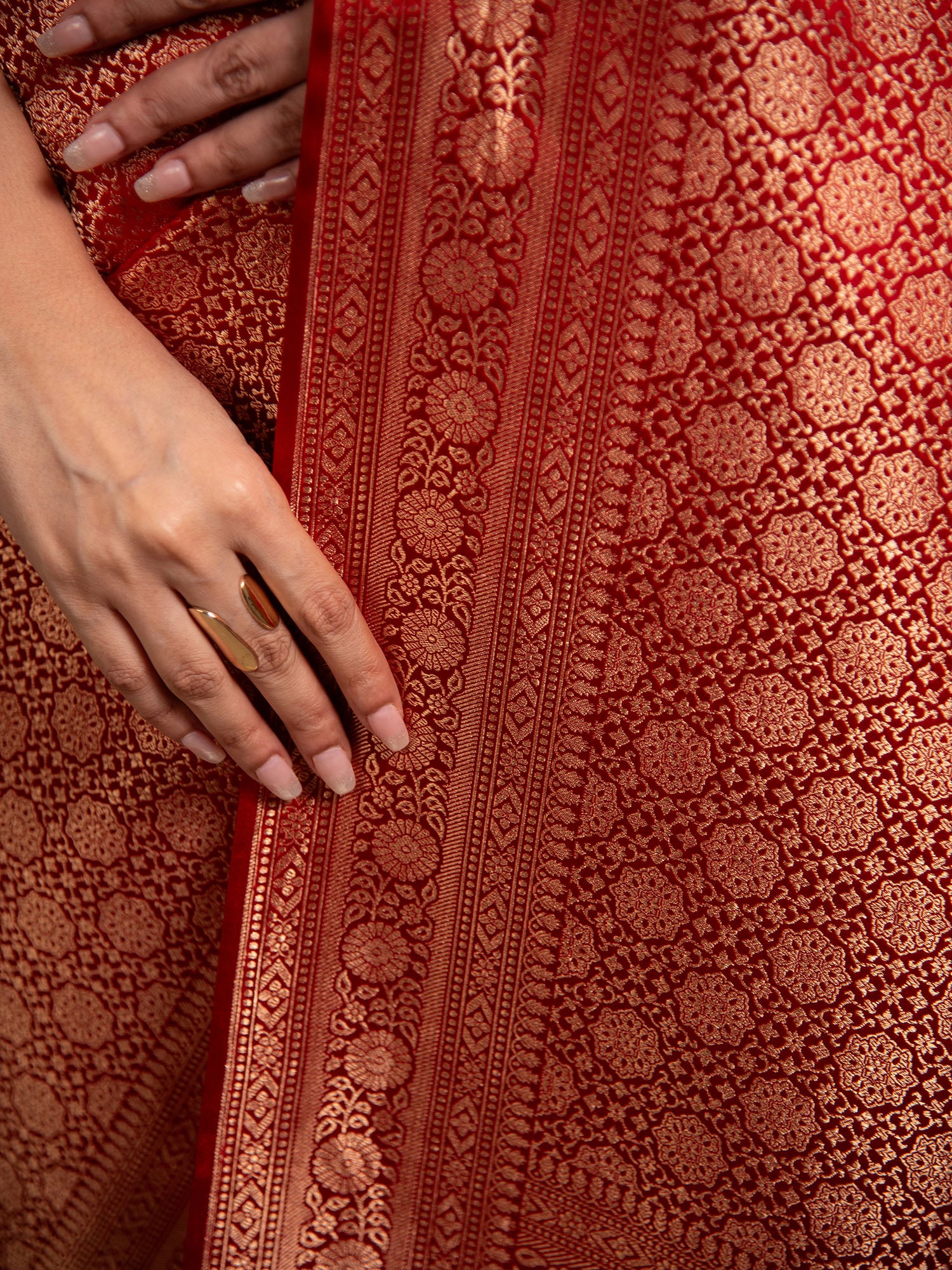 Red Satin Brocade Handloom Banarasi Saree - Sacred Weaves