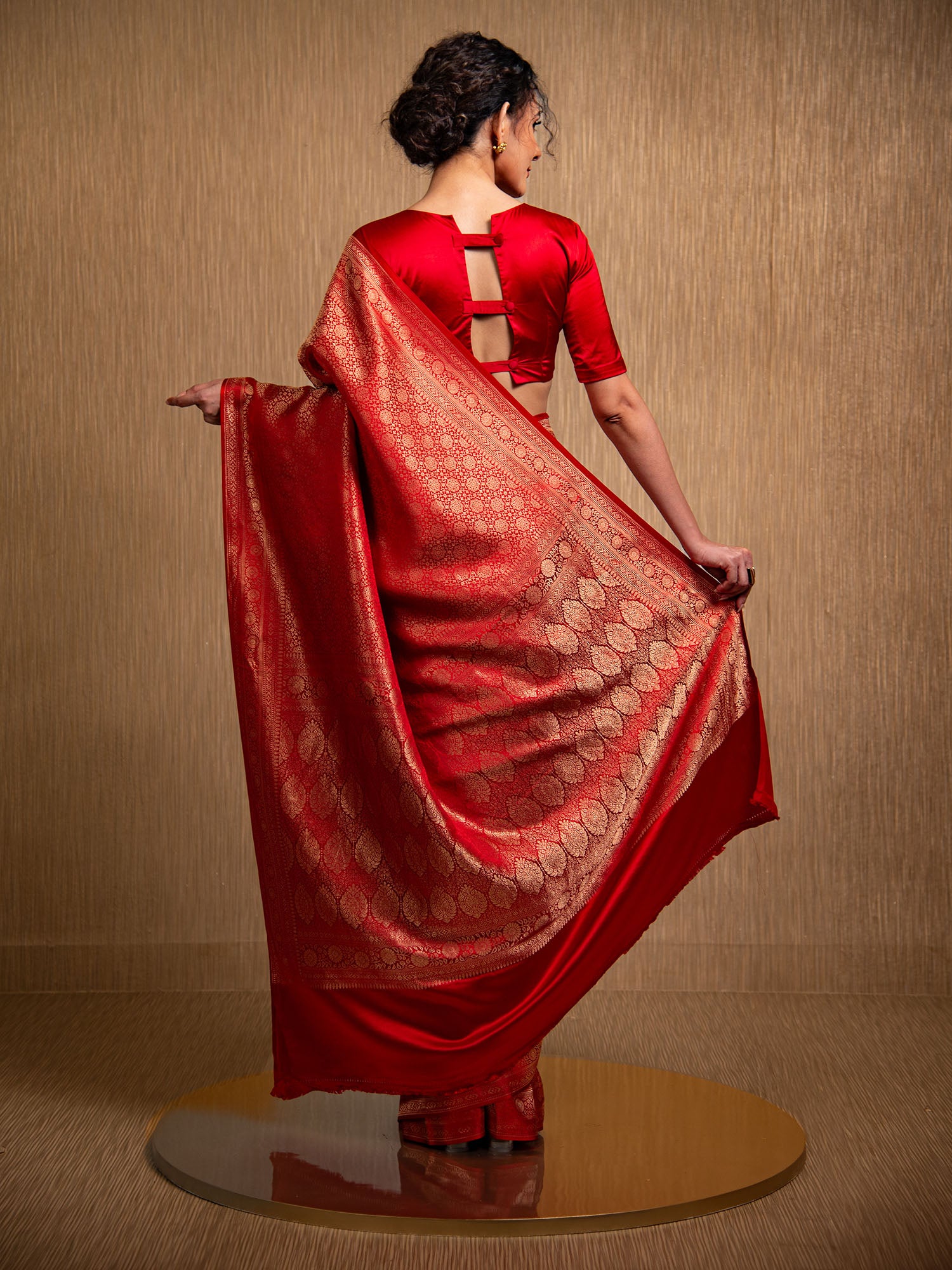 Red Satin Brocade Handloom Banarasi Saree - Sacred Weaves