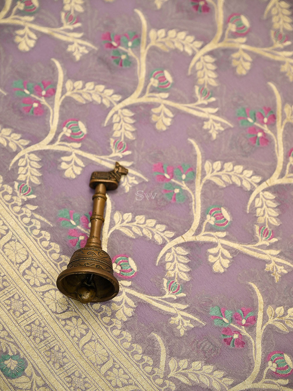 Pastel Lavender Meenakari Jaal Khaddi Georgette Handloom Banarasi Saree - Sacred Weaves