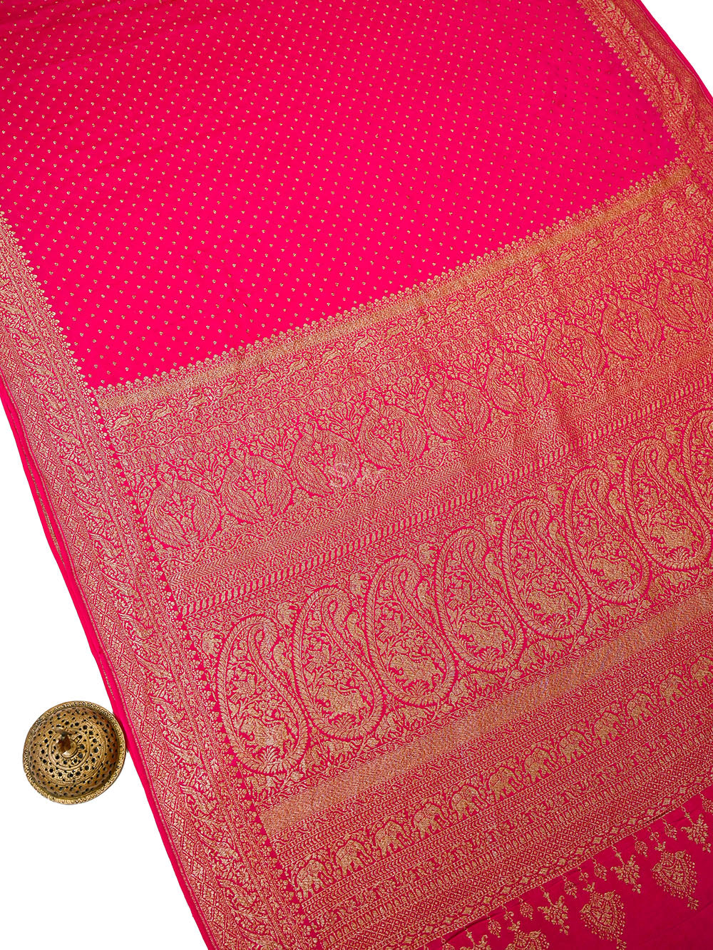 Dark Pink Zari Booti Crepe Silk Handloom Banarasi Saree - Sacred Weaves