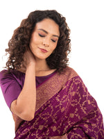 Purple Jaal Crepe Silk Handloom Banarasi Saree - Sacred Weaves