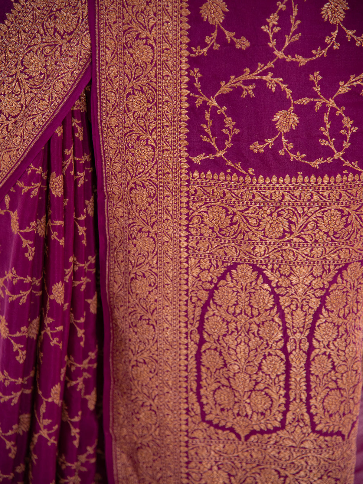 Purple Jaal Crepe Silk Handloom Banarasi Saree - Sacred Weaves