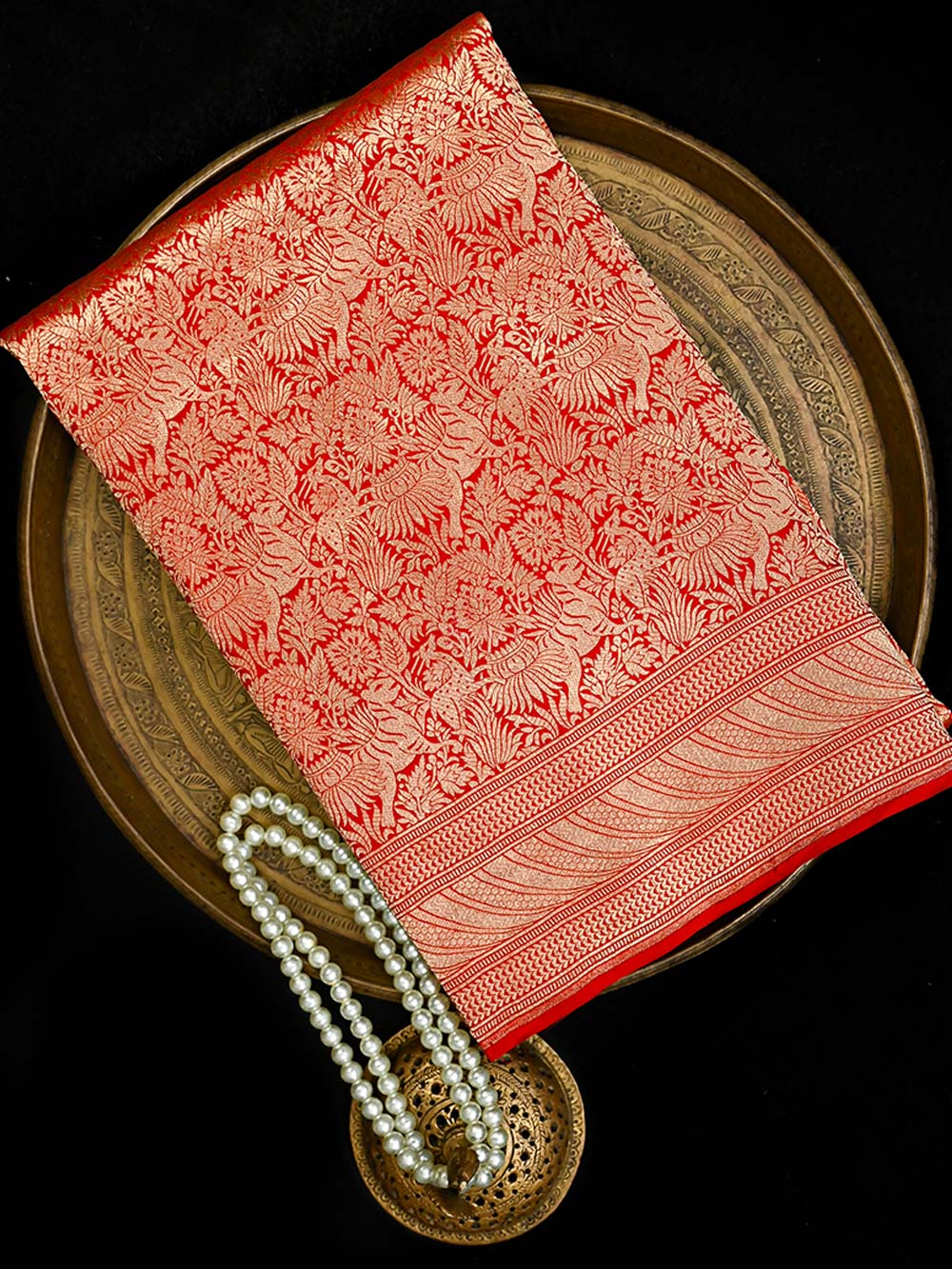 Red Silk Shikargah Brocade Handloom Banarasi Saree - Sacred Weaves