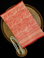Red Silk Shikargah Brocade Handloom Banarasi Saree - Sacred Weaves