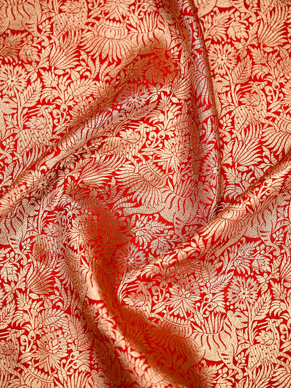 Red Silk Shikargah Brocade Handloom Banarasi Saree - Sacred Weaves