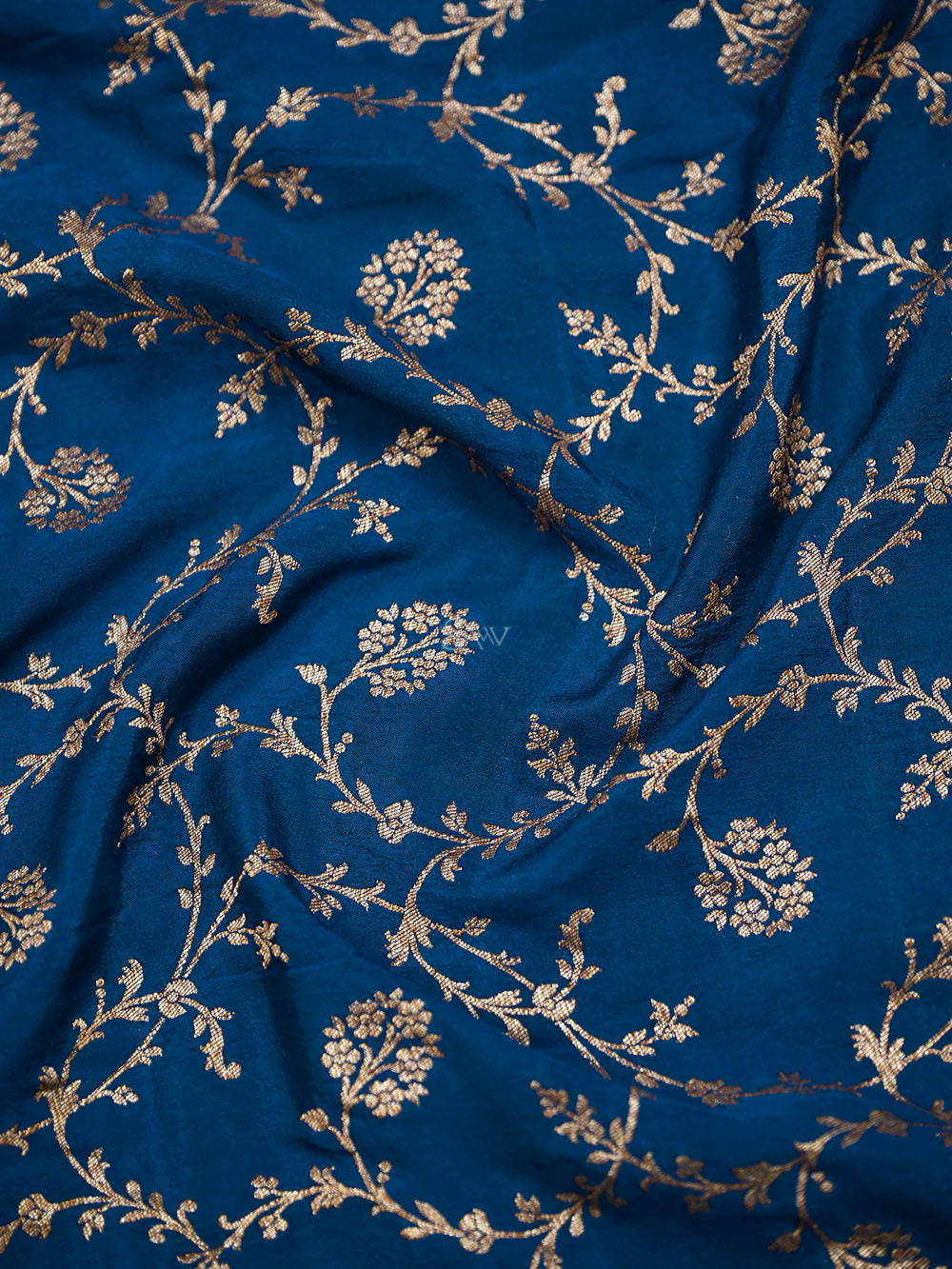 Midnight Blue Jaal Crepe Silk Handloom Banarasi Saree - Sacred Weaves