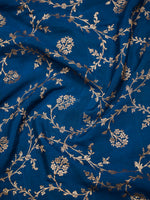 Midnight Blue Jaal Crepe Silk Handloom Banarasi Saree - Sacred Weaves