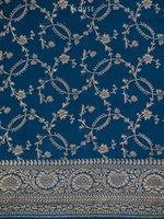 Midnight Blue Plain Crepe Silk Handloom Banarasi Saree - Sacred Weaves