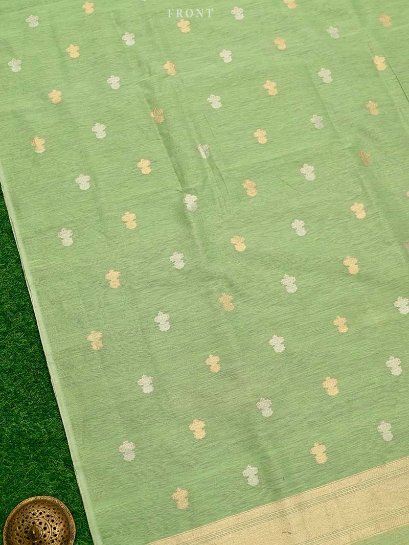 Pista Green Booti Linen Handloom Banarasi Suit - Sacred Weaves