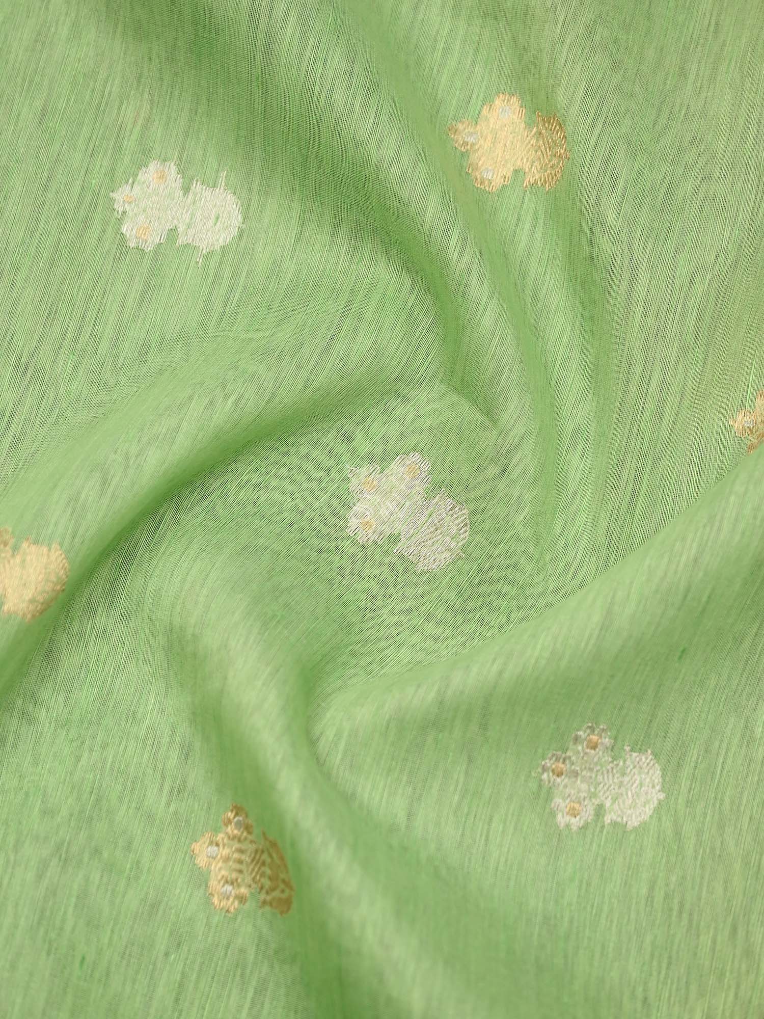 Pista Green Booti Linen Handloom Banarasi Suit - Sacred Weaves