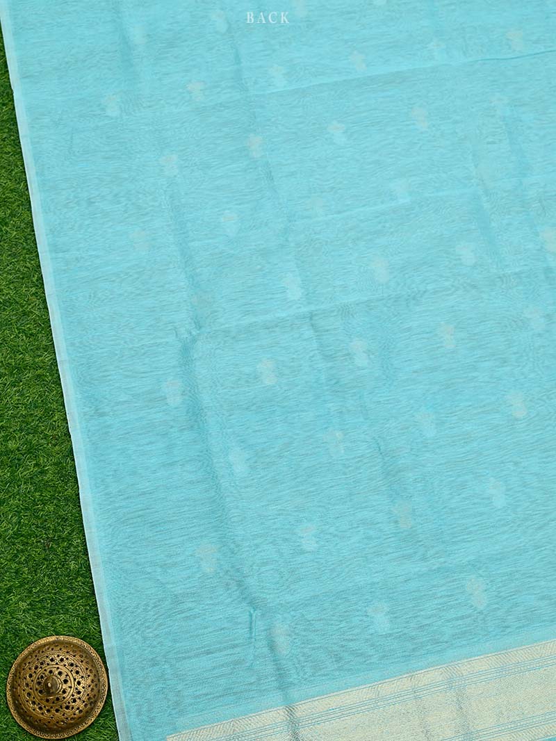 Sky Blue Booti Linen Handloom Banarasi Suit - Sacred Weaves
