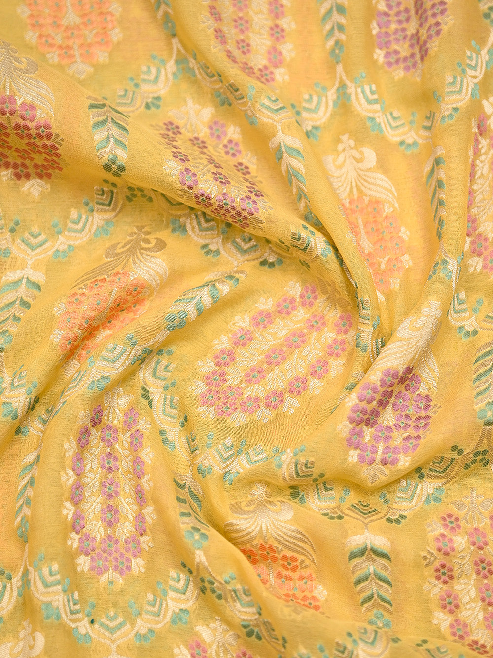 Yellow Meenakari Khaddi Georgette Handloom Banarasi Suit - Sacred Weaves