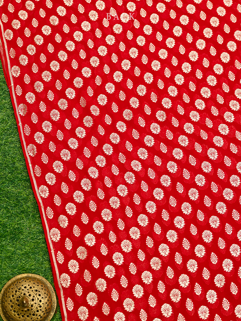 Red Booti Khaddi Georgette Handloom Banarasi Suit - Sacred Weaves