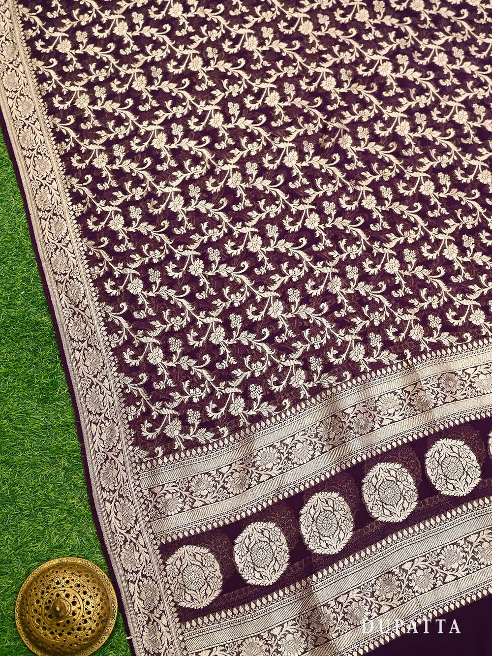 Dark Purple Booti Khaddi Georgette Handloom Banarasi Suit - Sacred Weaves