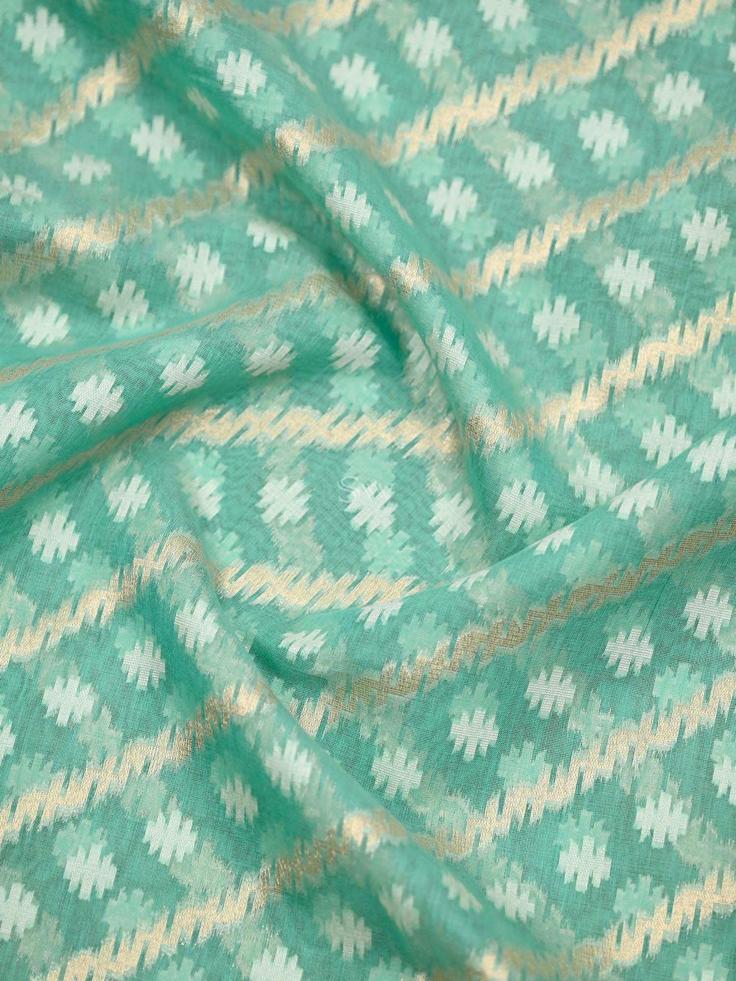 Sea Green Cotton Silk Handloom Banarasi Suit - Sacred Weaves