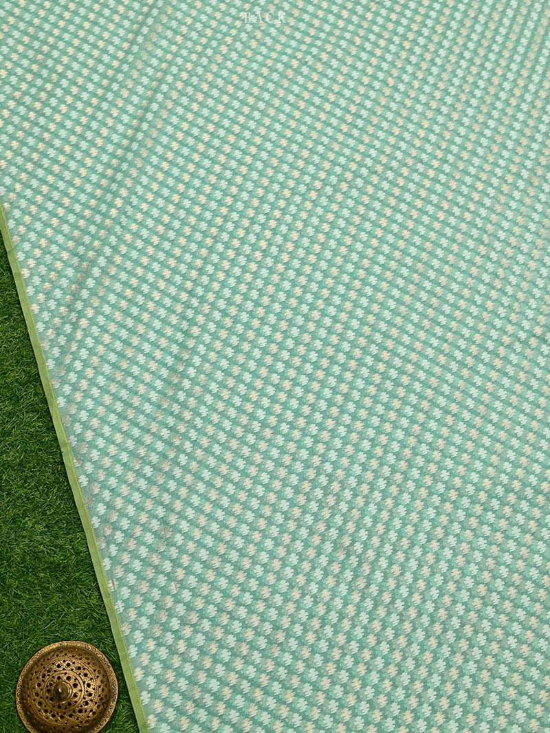 Sea Green Cotton Silk Handloom Banarasi Suit - Sacred Weaves